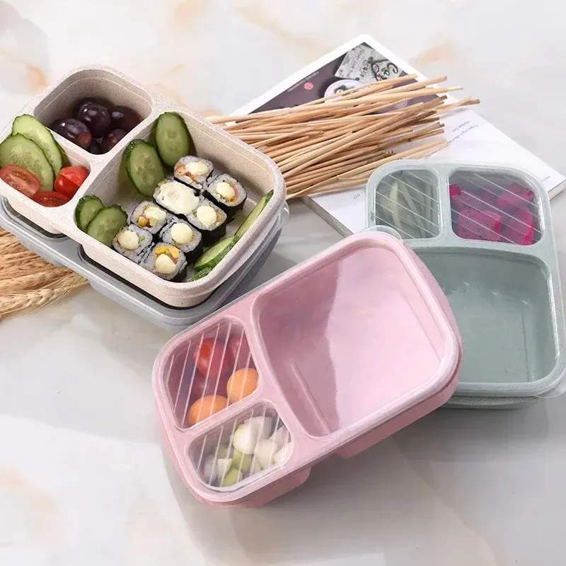 Boîte à déjeuner en paille de blé avec compartiments, boîte Bento portable pour pique-nique, récipient à fruits compatible micro-ondes, vaisselle pour étudiant 2