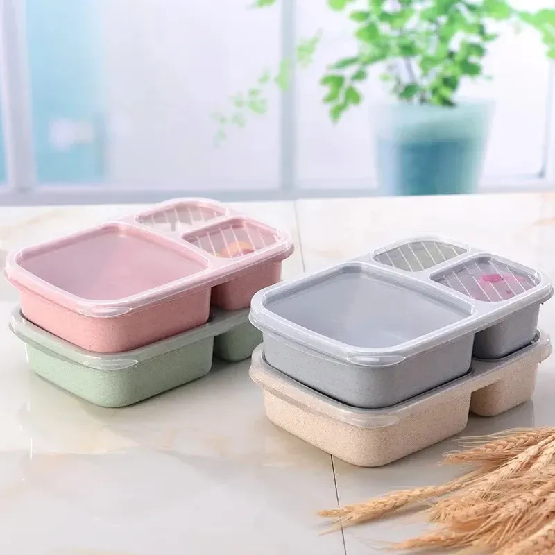 Boîte à déjeuner en paille de blé avec compartiments, boîte Bento portable pour pique-nique, récipient à fruits compatible micro-ondes, vaisselle pour étudiant 4