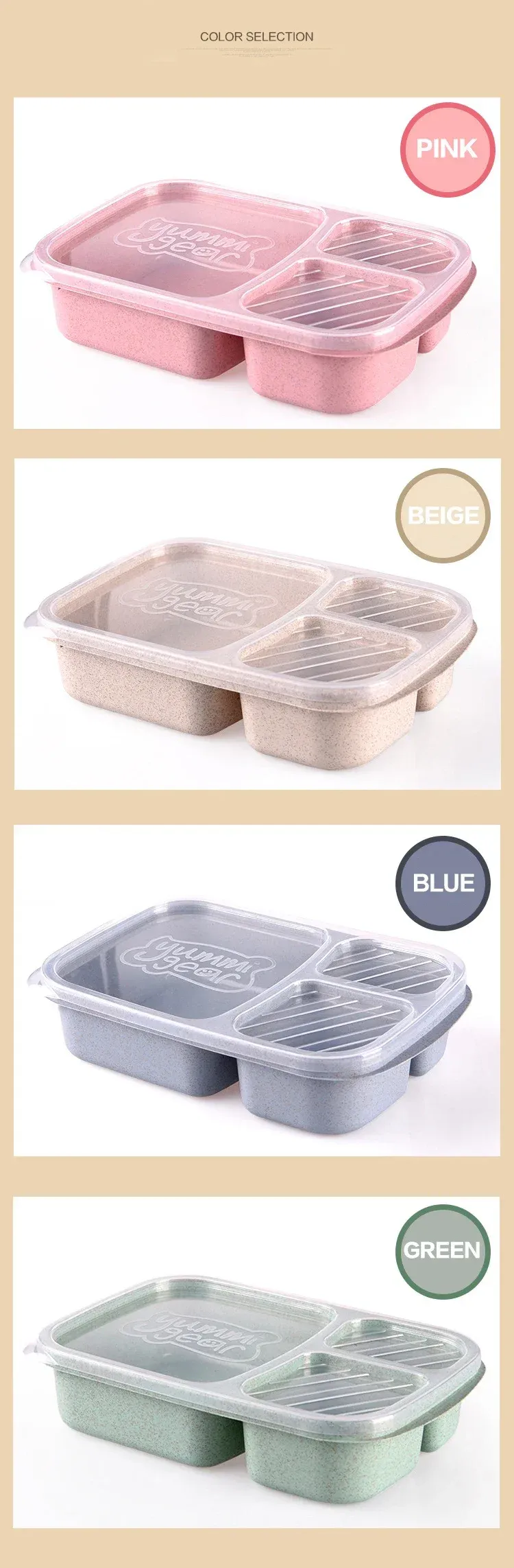 Boîte à déjeuner en paille de blé, détail des compartiments