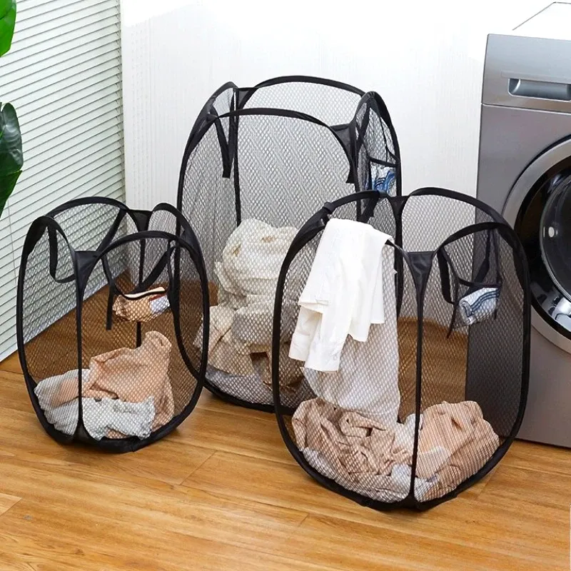 Panier à linge pliable en maille ventilée, gain de place pour salle de bain
