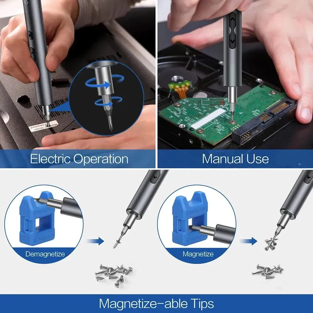 Tournevis électrique de précision 62 en 1, kit d'outils électriques, mini tournevis sans fil rechargeable à embouts magnétiques pour téléphone portable Xiaomi 5