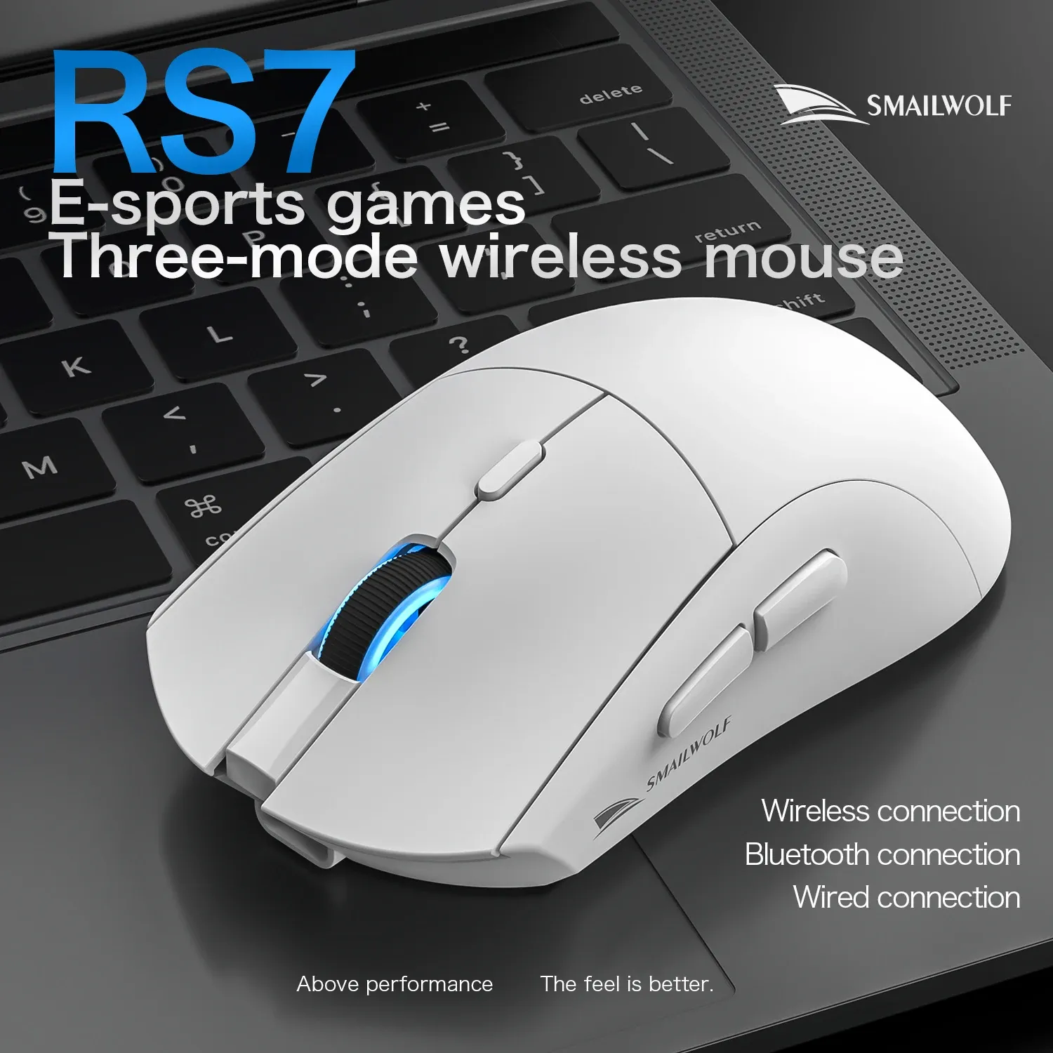 SOURIS DE JEU SANS FIL BLUETOOTH SMAILWOLF RS7, CAPTEUR PAW3311, 20000 DPI, PILOTE MACRO 2