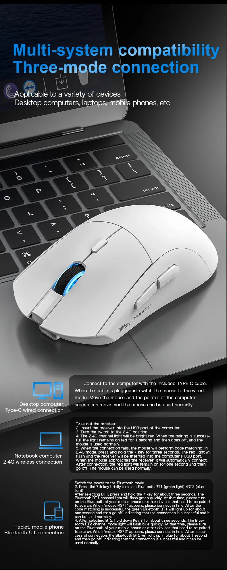 Détail des finitions de la souris SMAILWOLF RS7