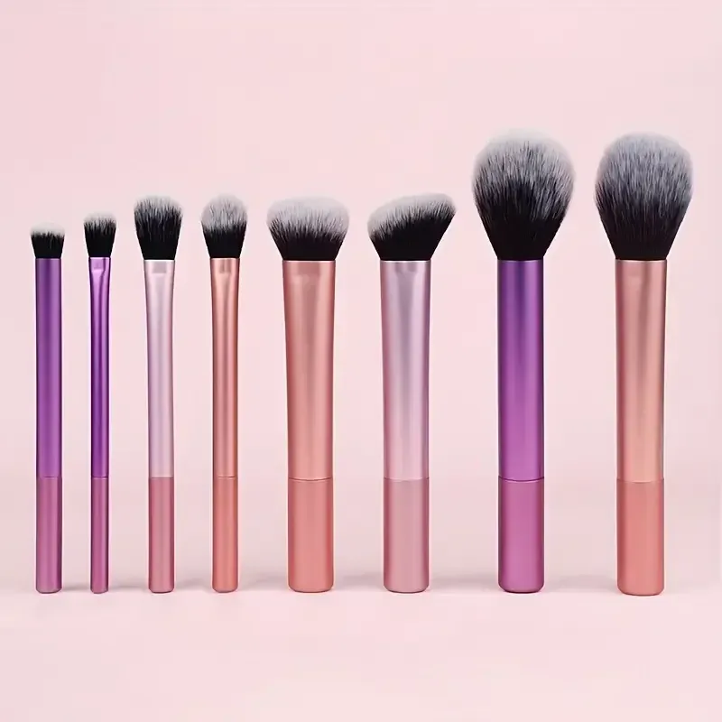 Kit de pinceaux de maquillage synthétiques doux, 8 pièces, pour fond de teint, blush et fard à paupières - Image 1