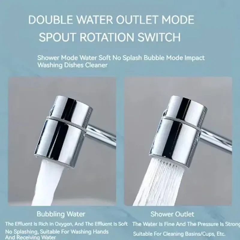 1 pièce Rallonge de robinet pivotante 1080° en acier inoxydable, anti-éclaboussures, double mode de pulvérisation, accessoire universel pour lavabo de salle de bain, avec adaptateur 3