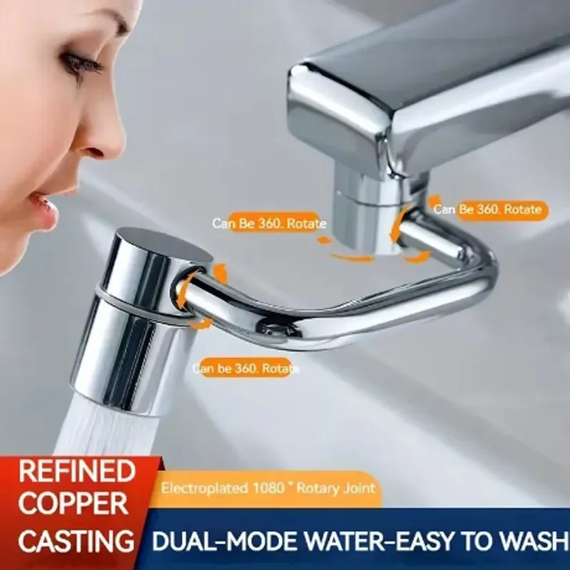 1 pièce Rallonge de robinet pivotante 1080° en acier inoxydable, anti-éclaboussures, double mode de pulvérisation, accessoire universel pour lavabo de salle de bain, avec adaptateur 1
