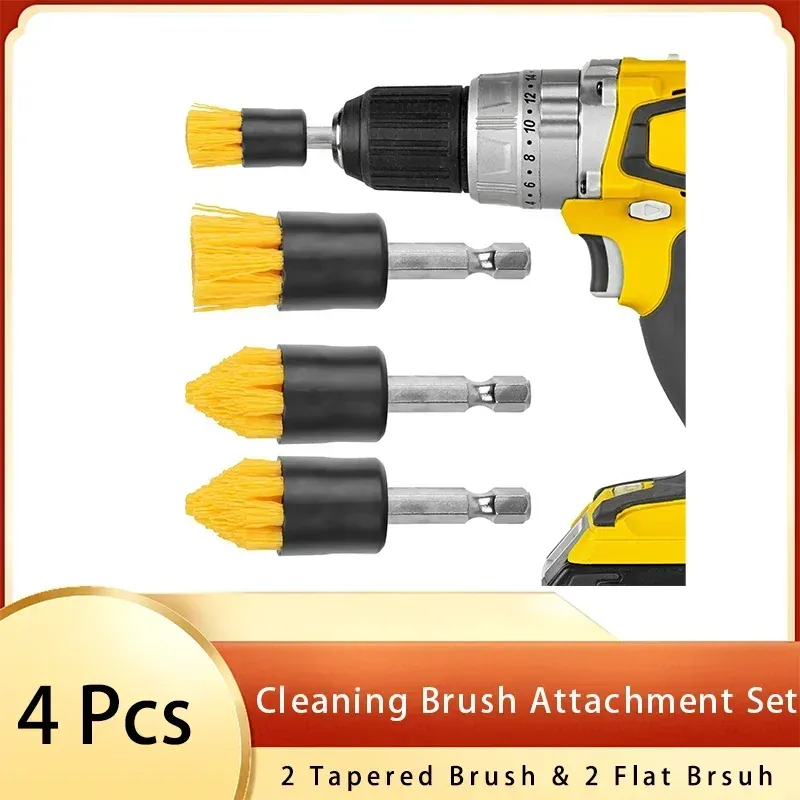 Kit de brosses de nettoyage 4 pièces pour perceuse sans fil, avec brosse conique et brosse plate pour coulis de carrelage - Image 1