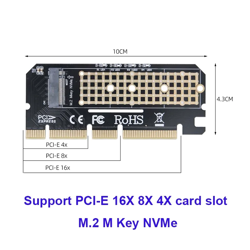 Carte adaptateur M.2 NVMe clé M vers PCIe 3.0 pour SSD, compatible slots PCIe x4, x8 et x16, pour ordinateur de bureau 4