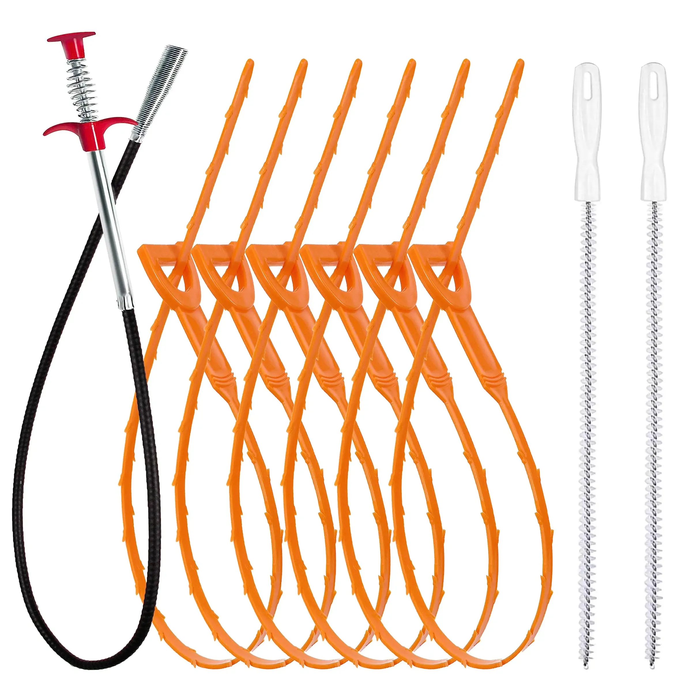 Déboucheur de canalisations 35,5 pouces, serpent de débouchage 25 pouces et brosse de nettoyage, kit d'outils avec attrape-cheveux - Image 1