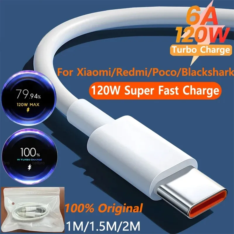Câble USB-C à charge rapide 120 W / 6 A pour Xiaomi, compatible Mi 17 Ultra, Redmi Note 15 Pro+ et POCO X7