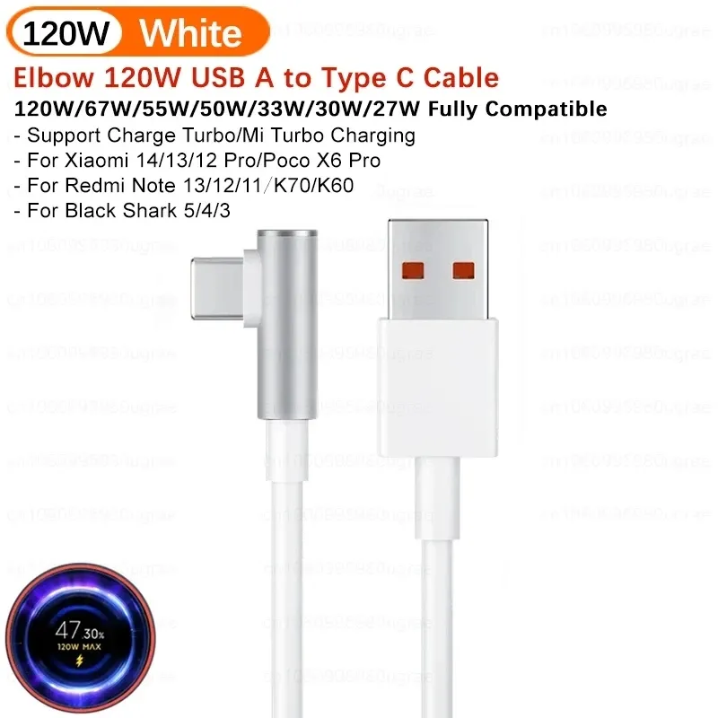 Câble USB-C à charge rapide 120 W / 6 A pour Xiaomi, compatible Mi 17 Ultra, Redmi Note 15 Pro+ et POCO X7 9