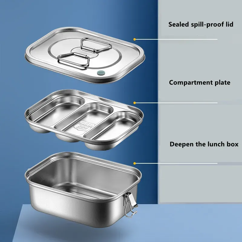 Boîte Bento en acier inoxydable 304 pour enfants et adultes, à double couche étanche et portable, isotherme pour pique-nique et conservation des aliments 5