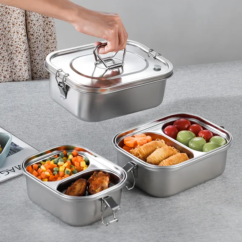 Boîte Bento en acier inoxydable 304 pour enfants et adultes, à double couche étanche et portable, isotherme pour pique-nique et conservation des aliments 6