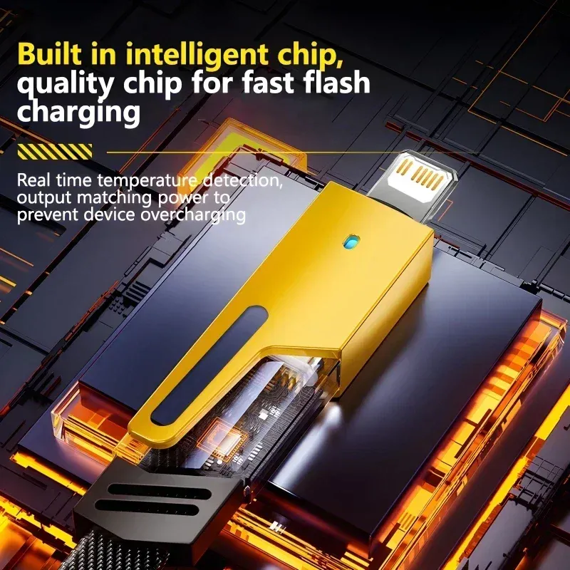 2 câbles de données 4 en 1 Mecha à charge rapide, cordon PD 27 W pour iPhone 15, Samsung, Xiaomi, 65 W USB Type-C, câble de charge multi-ports 3