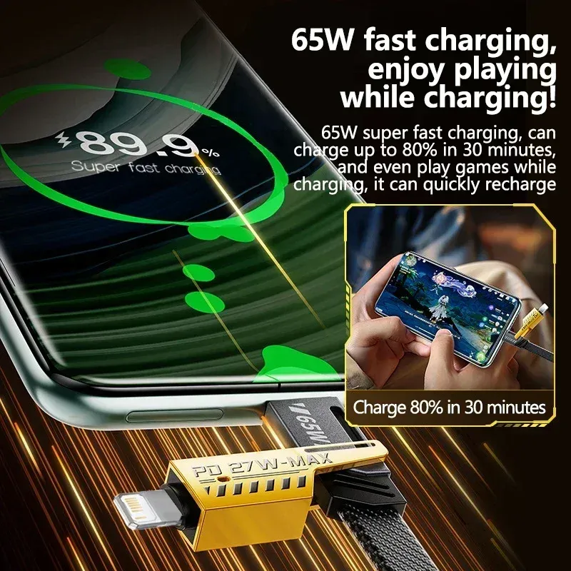2 câbles de données 4 en 1 Mecha à charge rapide, cordon PD 27 W pour iPhone 15, Samsung, Xiaomi, 65 W USB Type-C, câble de charge multi-ports 4
