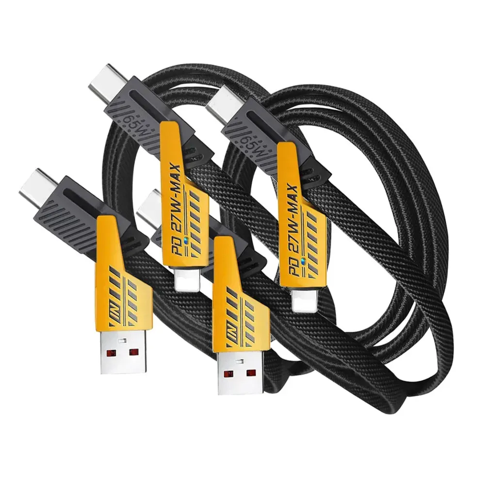 2 câbles de données 4 en 1 Mecha à charge rapide, cordon PD 27 W pour iPhone 15, Samsung, Xiaomi, 65 W USB Type-C, câble de charge multi-ports 7
