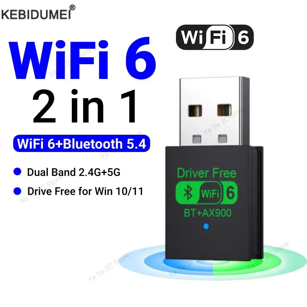 Adaptateur USB WiFi 900 Mbps Bluetooth 5.4 2 en 1, clé double bande 2,4 GHz / 5 GHz, WiFi 6, récepteur réseau sans fil, pilote gratuit