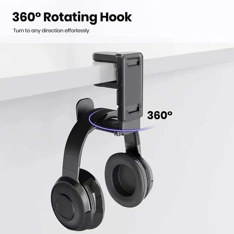 Support de casque de jeu 2 en 1 à crochet réglable pour bord de bureau, compatible manette, support d'écouteurs rotatif 3