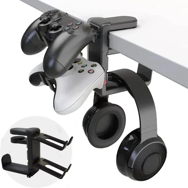 Support de casque de jeu 2 en 1 à crochet réglable pour bord de bureau, compatible manette, support d'écouteurs rotatif