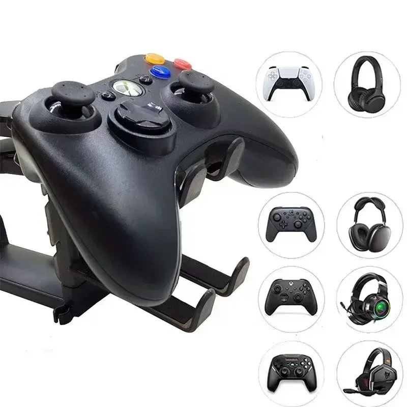 Support de casque de jeu 2 en 1 à crochet réglable pour bord de bureau, compatible manette, support d'écouteurs rotatif 2