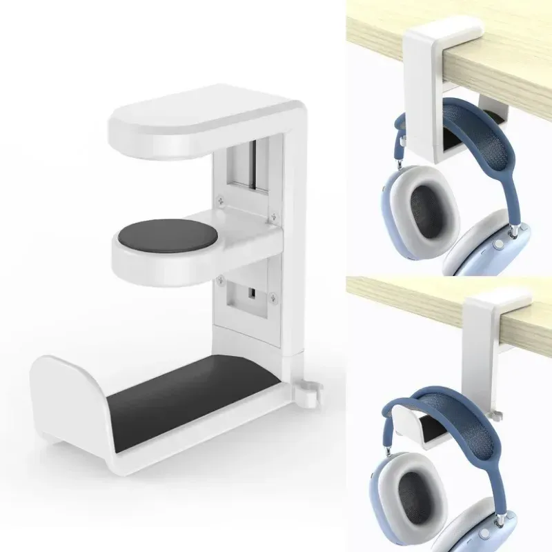 Support de casque de jeu 2 en 1 à crochet réglable pour bord de bureau, compatible manette, support d'écouteurs rotatif 6
