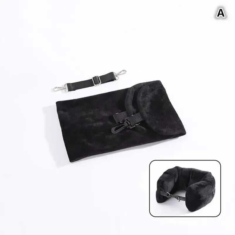 Oreiller de voyage multifonctionnel en forme de U avec housse en peluche cristal et pochette de rangement remplissable pour l'avion et les voyages en plein air 7