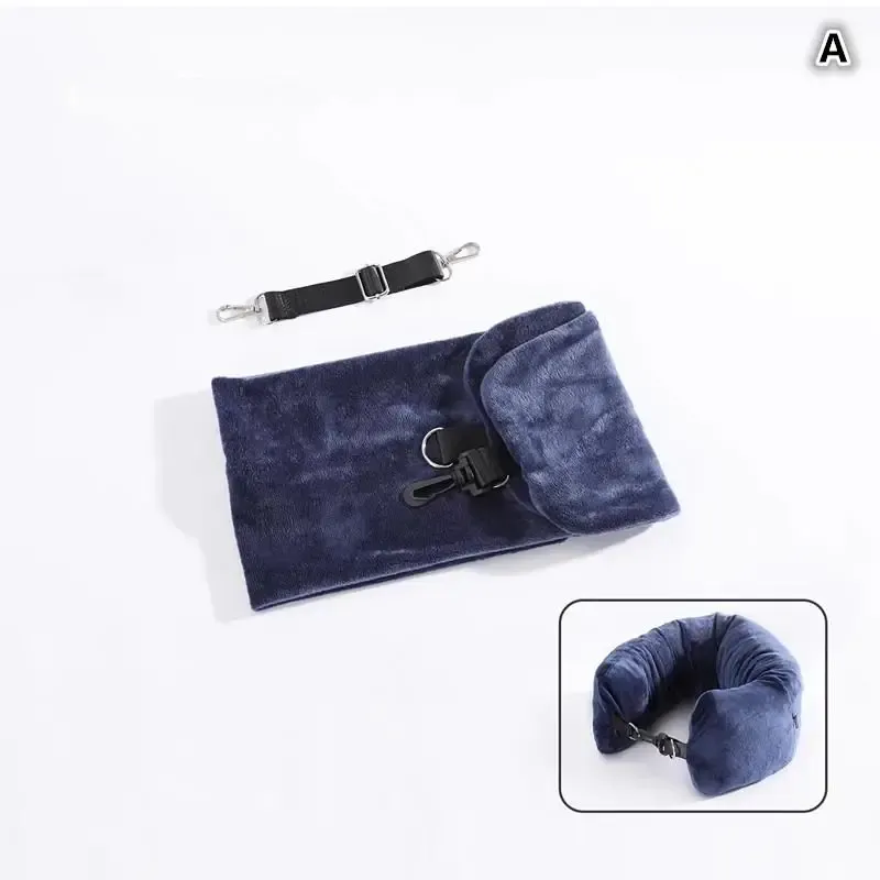 Oreiller de voyage multifonctionnel en forme de U avec housse en peluche cristal et pochette de rangement remplissable pour l'avion et les voyages en plein air 10