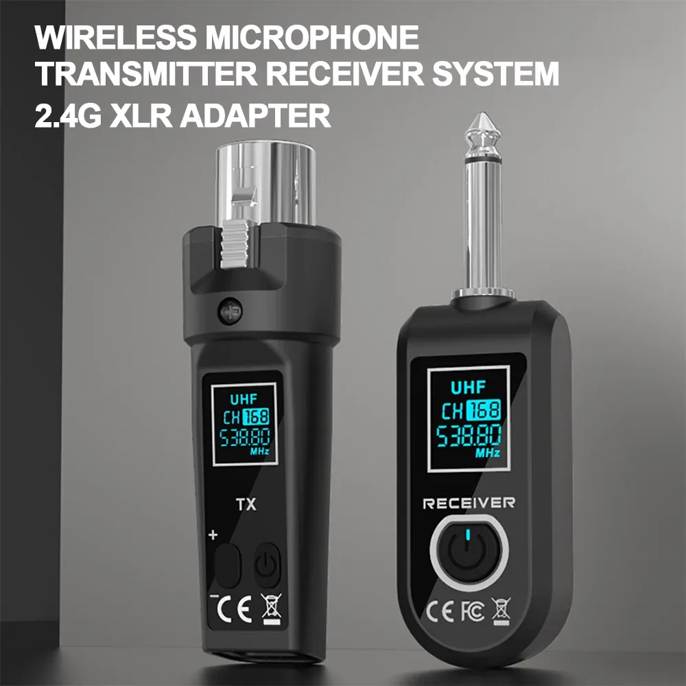 Système de microphone sans fil 2,4 GHz avec émetteur-récepteur et adaptateur XLR pour microphone dynamique