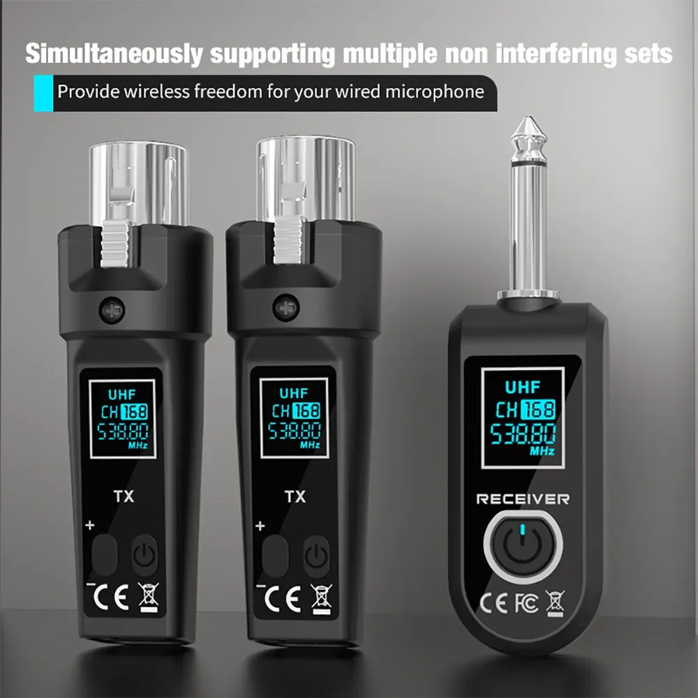 Système de microphone sans fil 2,4 GHz avec émetteur-récepteur et adaptateur XLR pour microphone dynamique 2