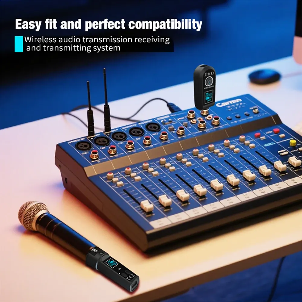 Système de microphone sans fil 2,4 GHz avec émetteur-récepteur et adaptateur XLR pour microphone dynamique 4