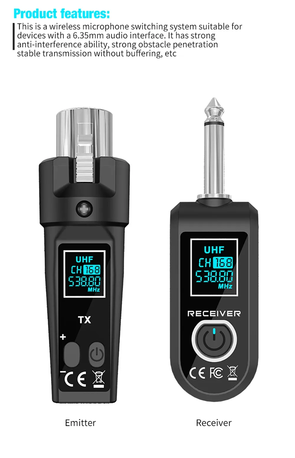 Microphone dynamique connecté au récepteur sans fil