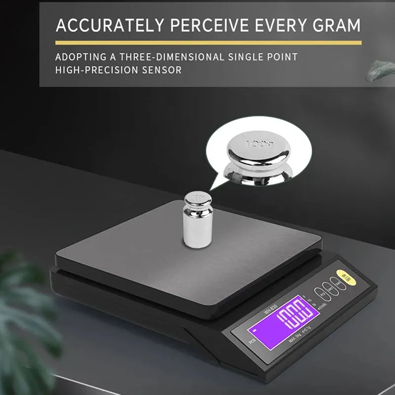 Balance de cuisine électronique numérique 5 kg/0,1 g – 10 kg/1 g, écran LCD, entièrement étanche, plateau en acier inoxydable, outil de cuisson 2