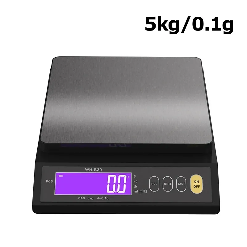 Balance de cuisine électronique numérique 5 kg/0,1 g – 10 kg/1 g, écran LCD, entièrement étanche, plateau en acier inoxydable, outil de cuisson 7