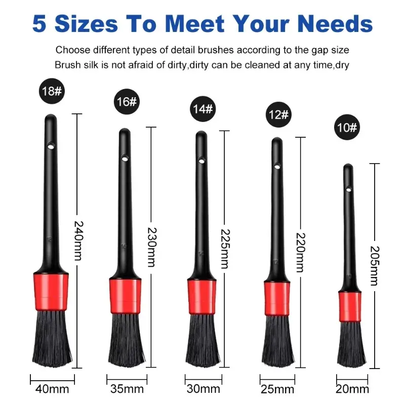 Kit de brosses de nettoyage automobile, 5 pièces, brosses de détailing pour intérieur de voiture et jantes 6