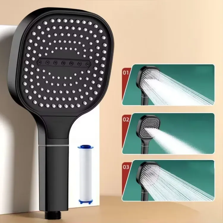Pommeau de douche réglable, grand diffuseur 13 cm, 3 modes de jet, haute pression, avec élément filtrant 2