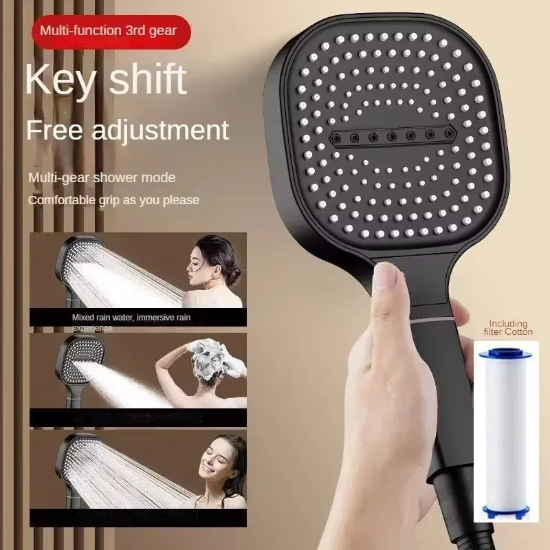 Pommeau de douche réglable, grand diffuseur 13 cm, 3 modes de jet, haute pression, avec élément filtrant 4