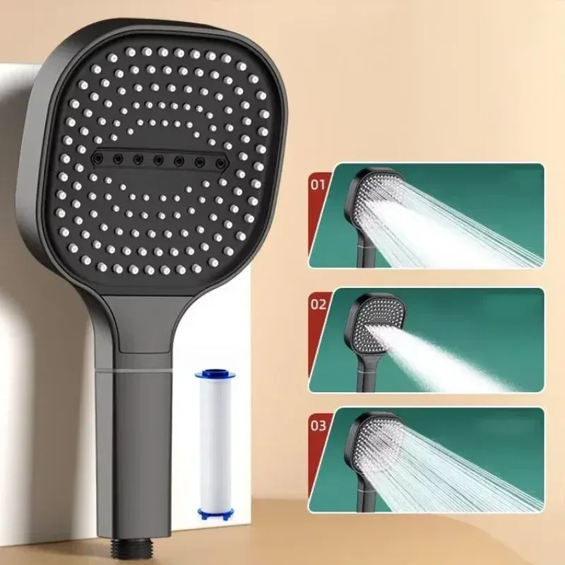 Pommeau de douche réglable, grand diffuseur 13 cm, 3 modes de jet, haute pression, avec élément filtrant 7