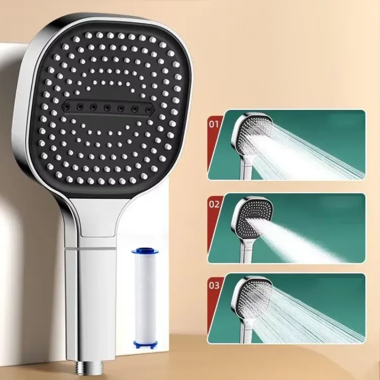 Pommeau de douche réglable, grand diffuseur 13 cm, 3 modes de jet, haute pression, avec élément filtrant 8
