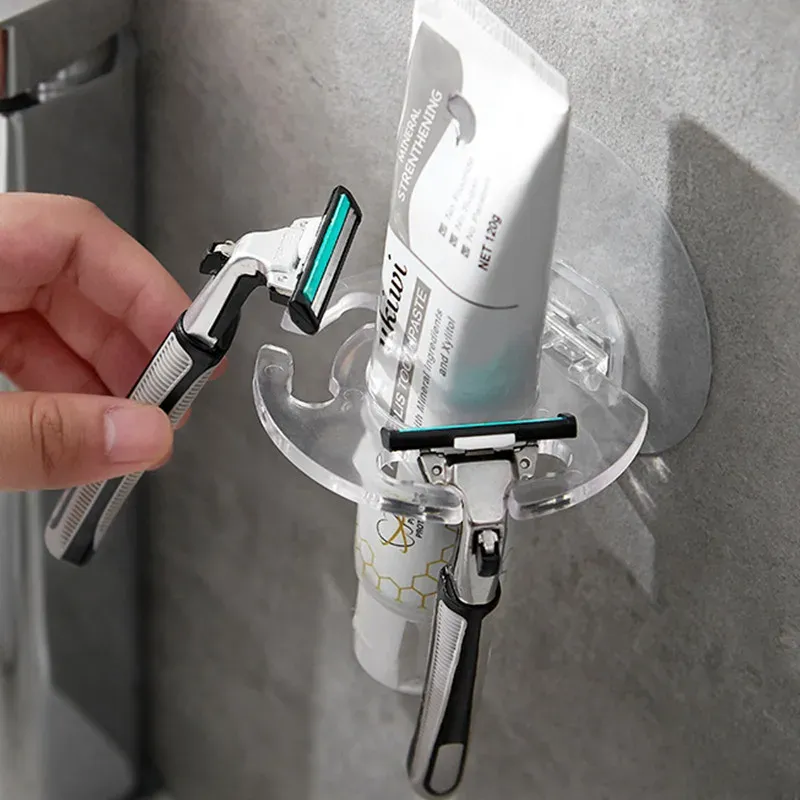 Porte-brosse à dents mural auto-adhésif sans perçage, avec support pour dentifrice et rasoir 2