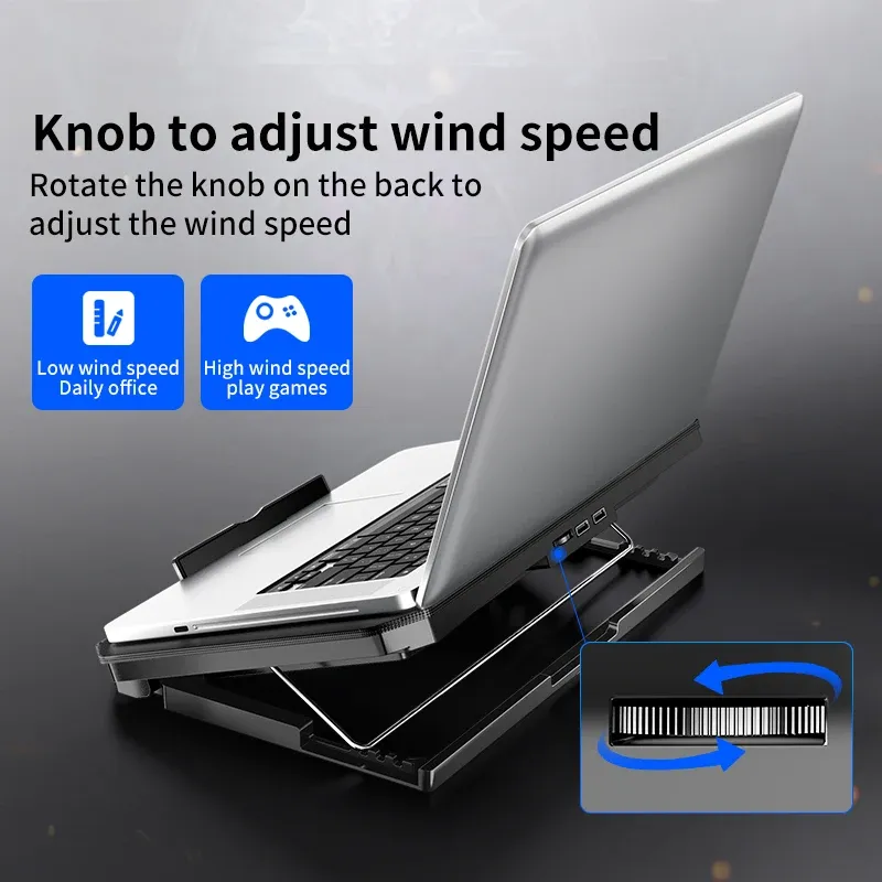 Ventilateur de refroidissement Q100 pour ordinateur portable de jeu 17 pouces, avec écran LED, deux ports USB et vitesse de 2600 tr/min 5