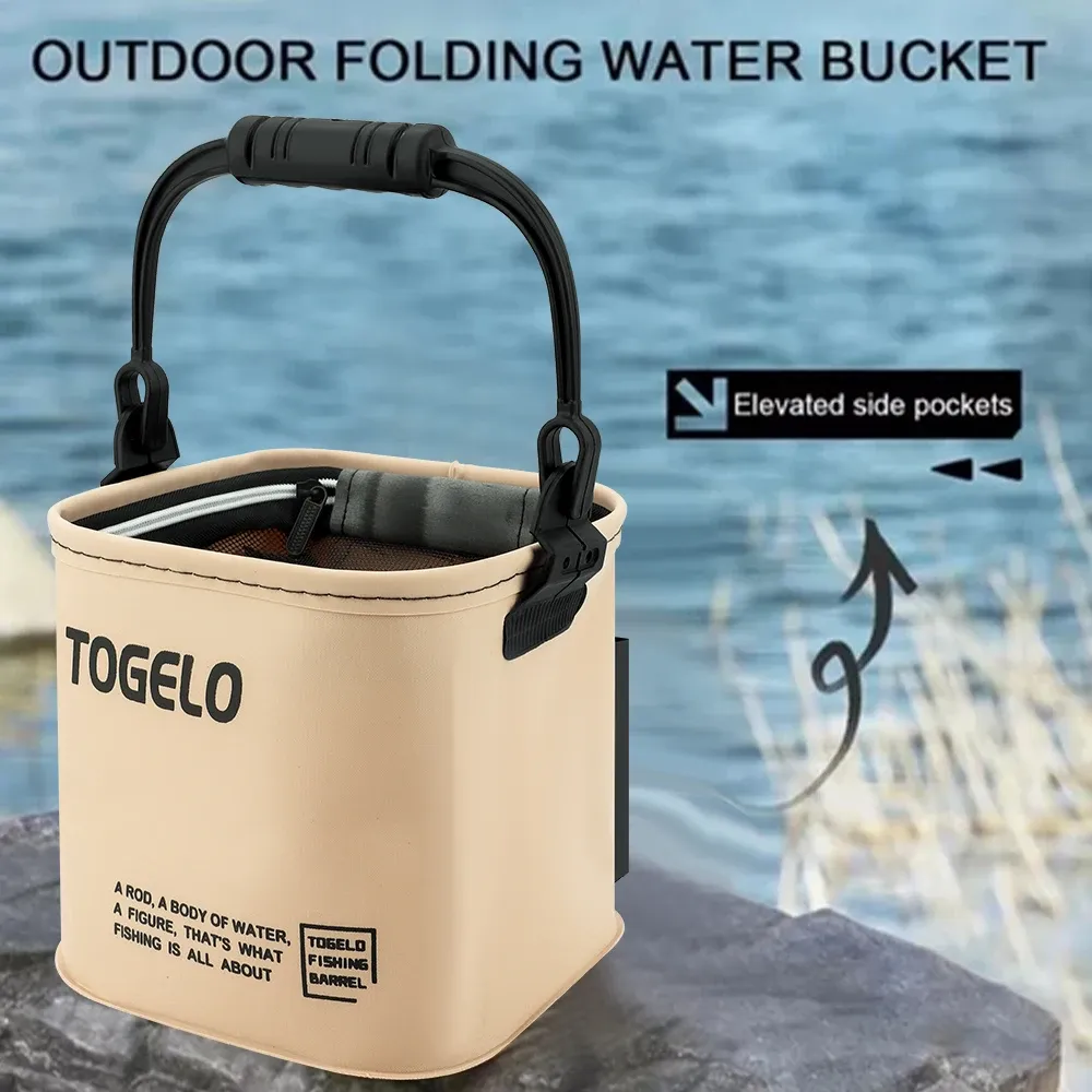 Seau de pêche pliable multifonction 8 L / 13 L à poignée ergonomique et étanche 4