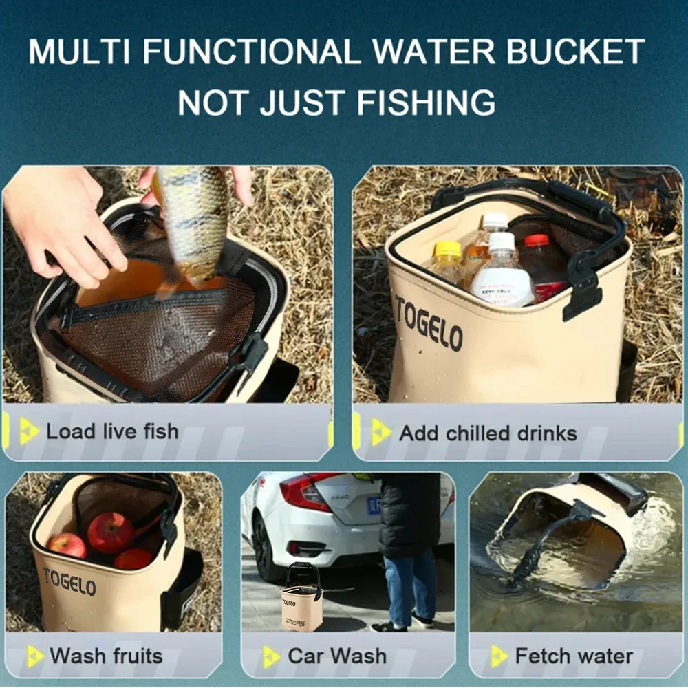 Seau pliable en situation de pêche