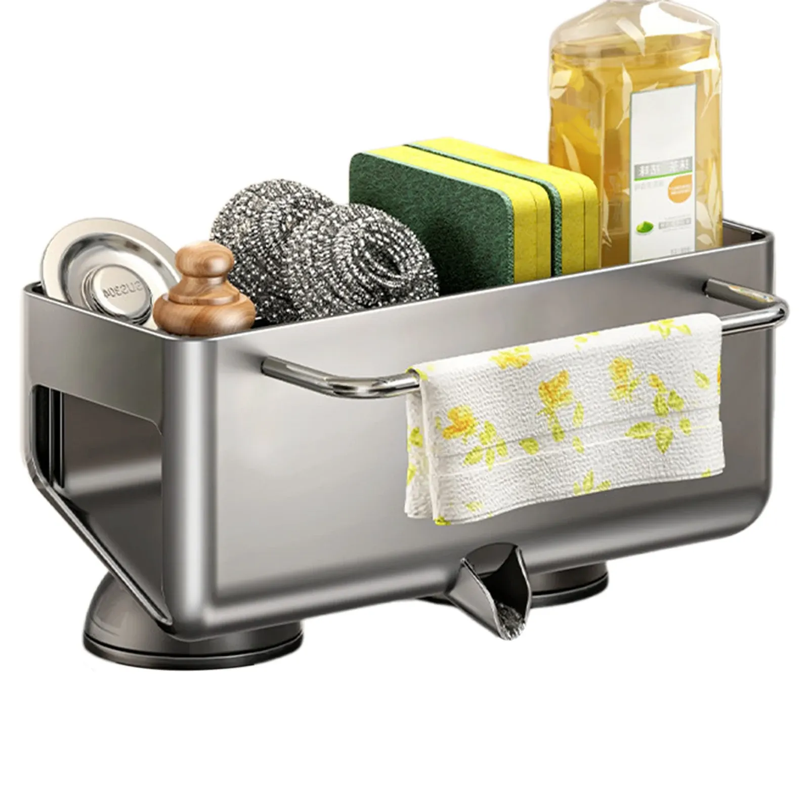 Porte-éponge pour évier de cuisine auto-drainant incliné à 45°, étagère de rangement pour plan de travail 8