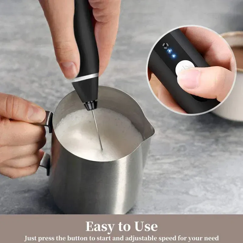 Mousseur à lait électrique portable rechargeable USB, mini batteur à main pour cappuccino, café et crème 3