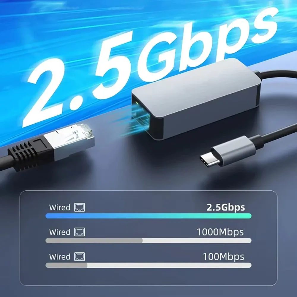 Carte réseau USB 3.0 Type-C vers RJ45 2.5G, 2500 Mbps, convertisseur Gigabit Ethernet pour PC et ordinateur portable, compatible Windows 8.1, 10/11 2