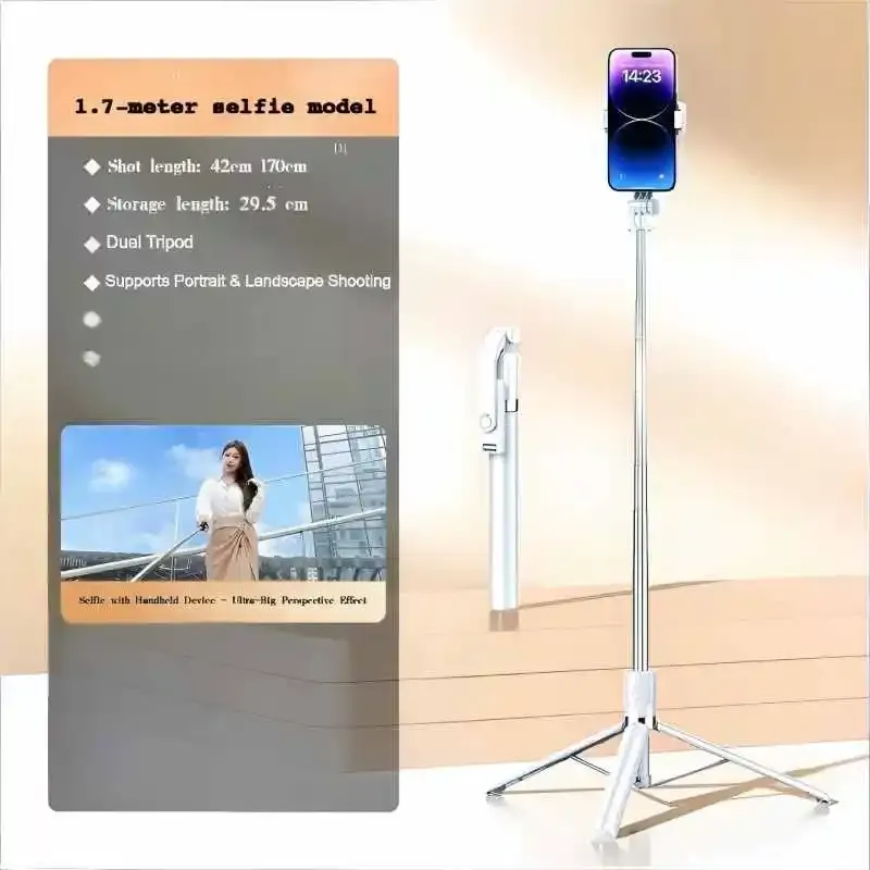 Perche à selfie sans fil 1700 mm avec trépied pour smartphone, pliable et extensible 4