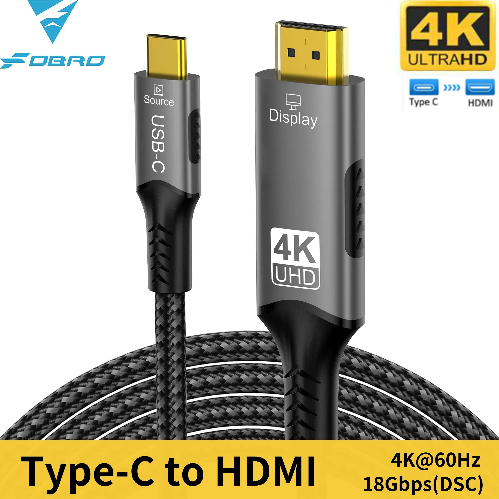 Câble USB-C vers HDMI 8K @ 60Hz, 4K @ 120Hz, compatible HDTV pour convertisseur TV, MacBook Air et iPad USB-C 9