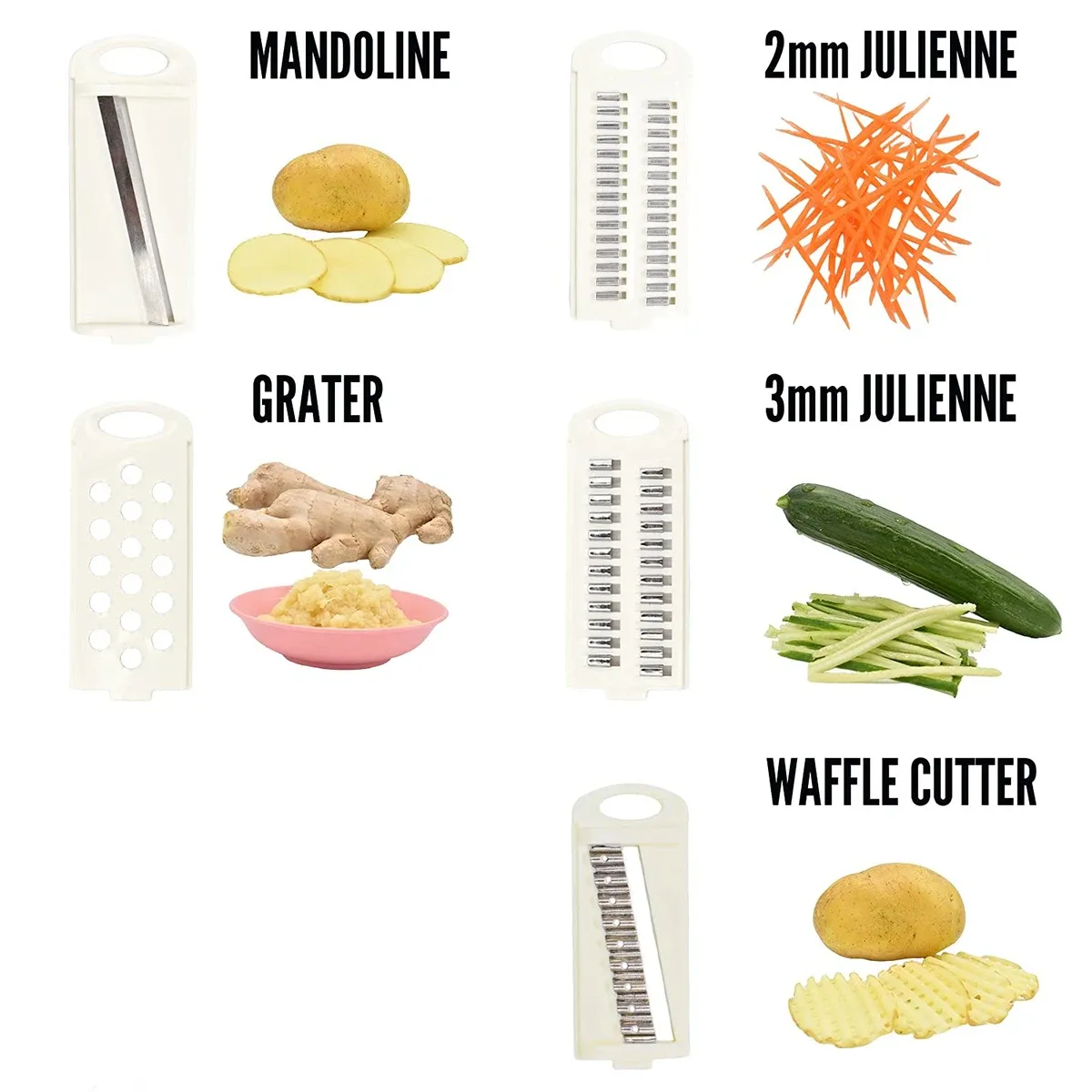 Mandoline trancheuse 5 en 1 pour légumes, coupe-frites à lames multiples, éminceur de pommes de terre, coupe-julienne et râpe de cuisine 5
