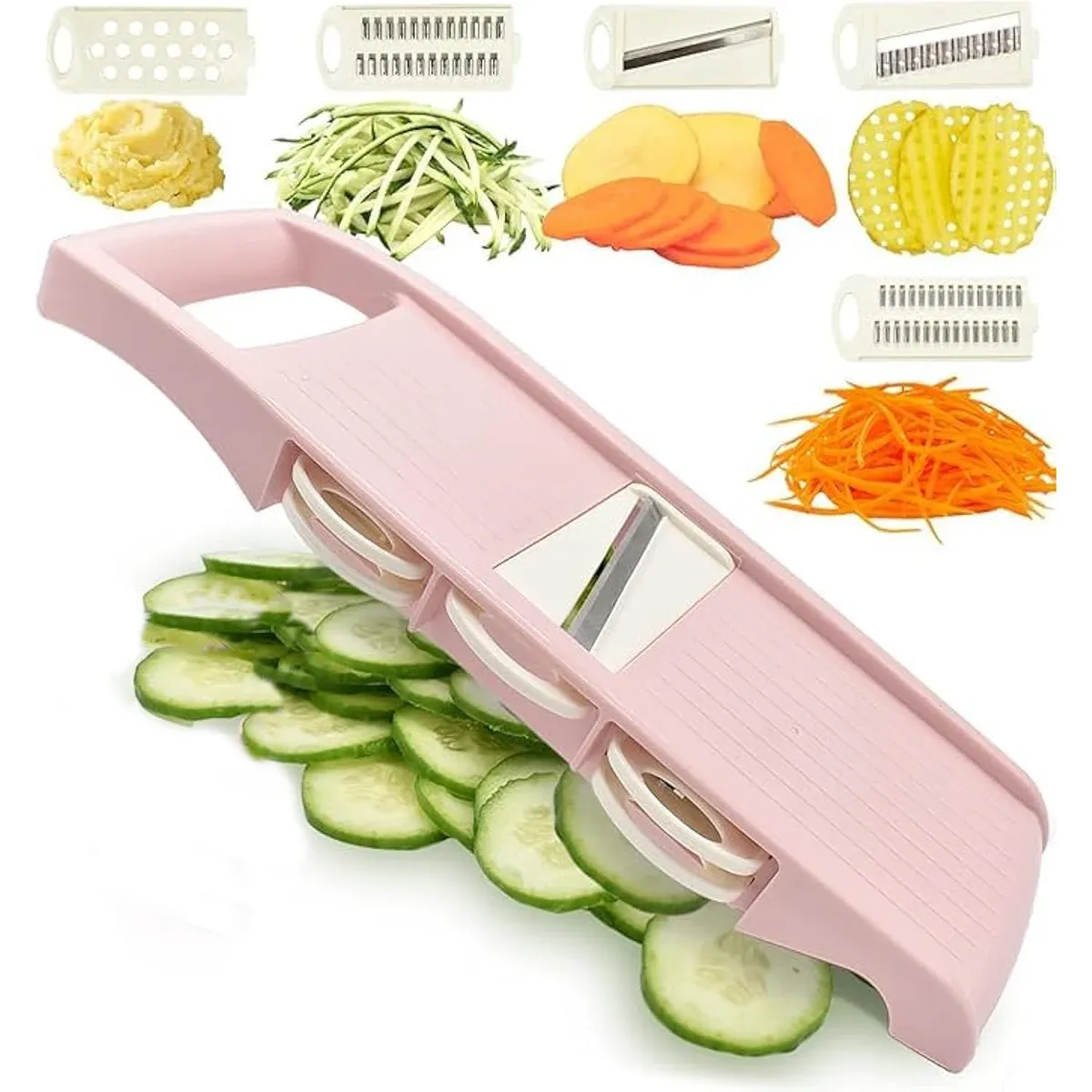 Mandoline trancheuse 5 en 1 pour légumes, coupe-frites à lames multiples, éminceur de pommes de terre, coupe-julienne et râpe de cuisine 7