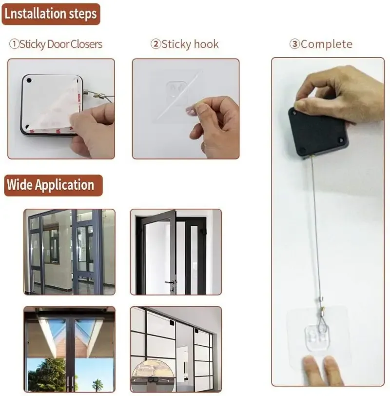 Ferme-porte automatique à capteur avec butoir réglable, sans perçage 4
